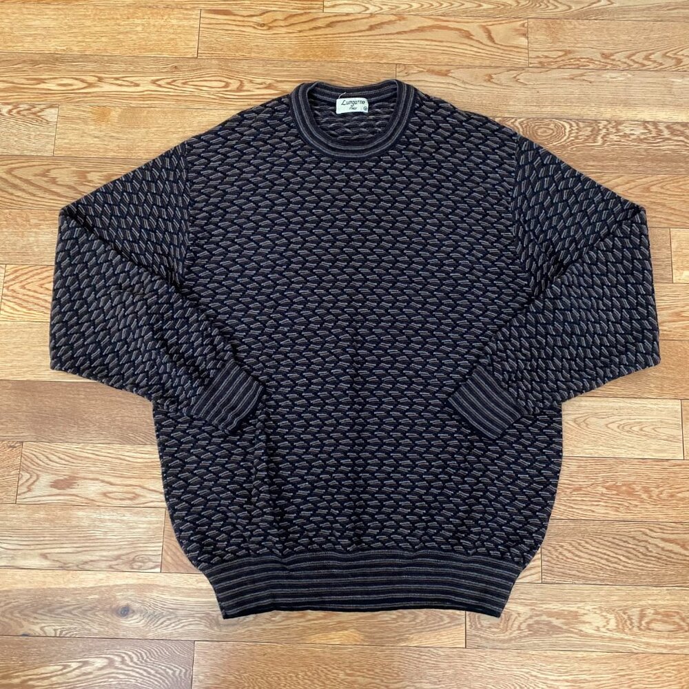 Lungarno Mens Wool Blend Knit Sweater Textured Pullover Made in Italy Vintage XL